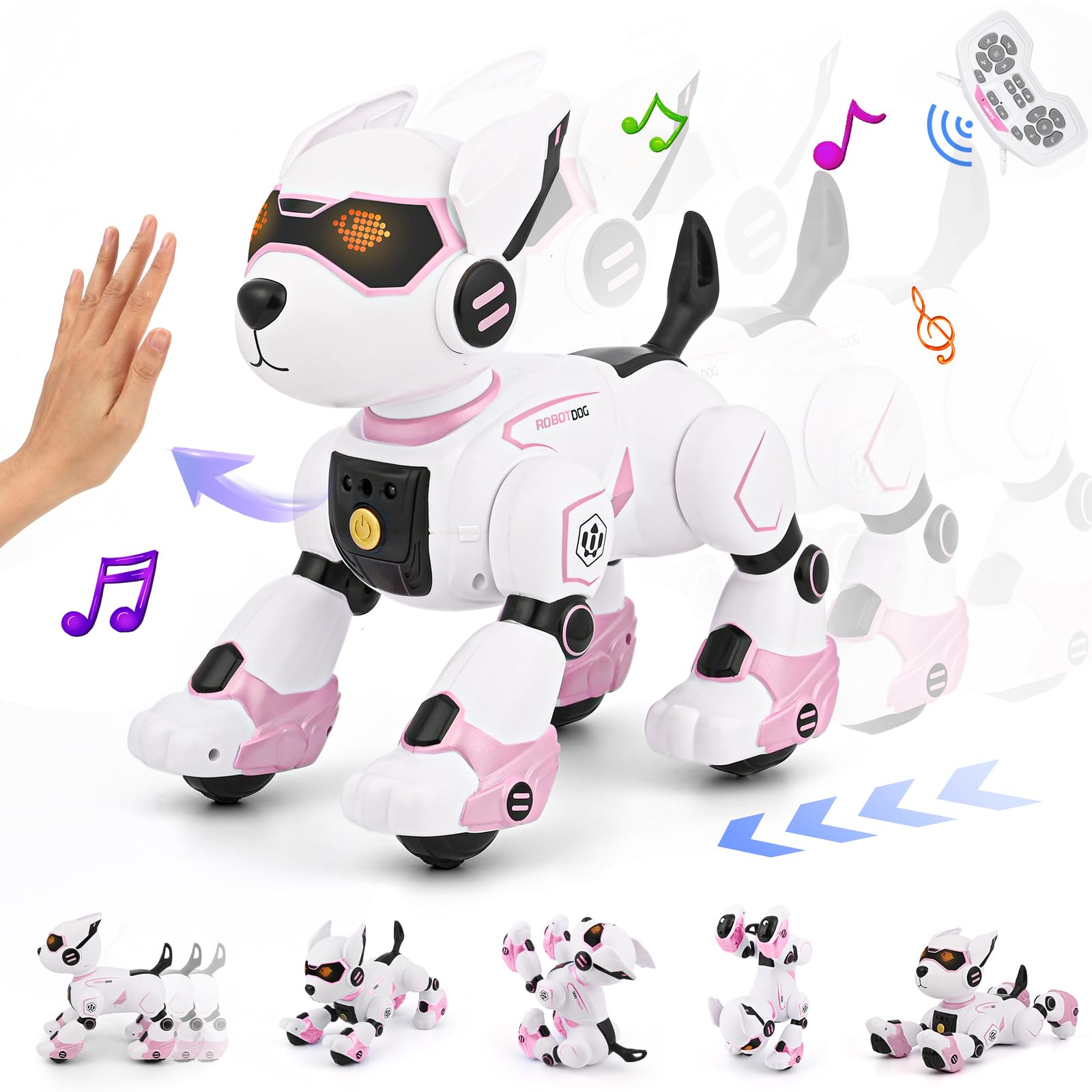 GuKKK Robot pies zdalnie sterowana zabawka dla dzieci, zdalne sterowanie dla zwierząt domowych, programowalny robot, zabawka dla psa, sterowanie gestami, interaktywny dotyk, muzyka taneczna, imitacja