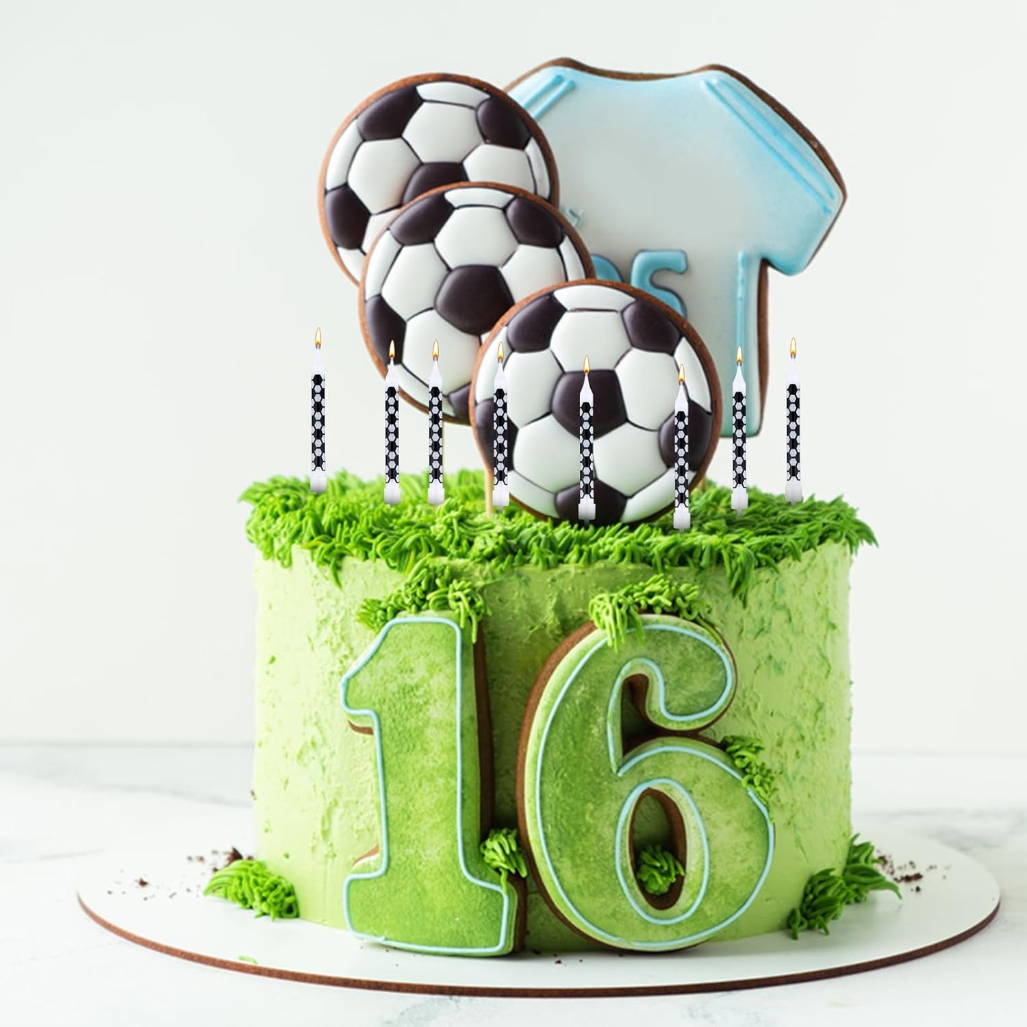 12pcs Black and White Checkered Flag Candles, Soccer Party Birthday Candles Charm Racing Cars Themed Candle for Sports Fans Birthday Wedding Cake Decoration Victory Sports-Themed Kids Supplies