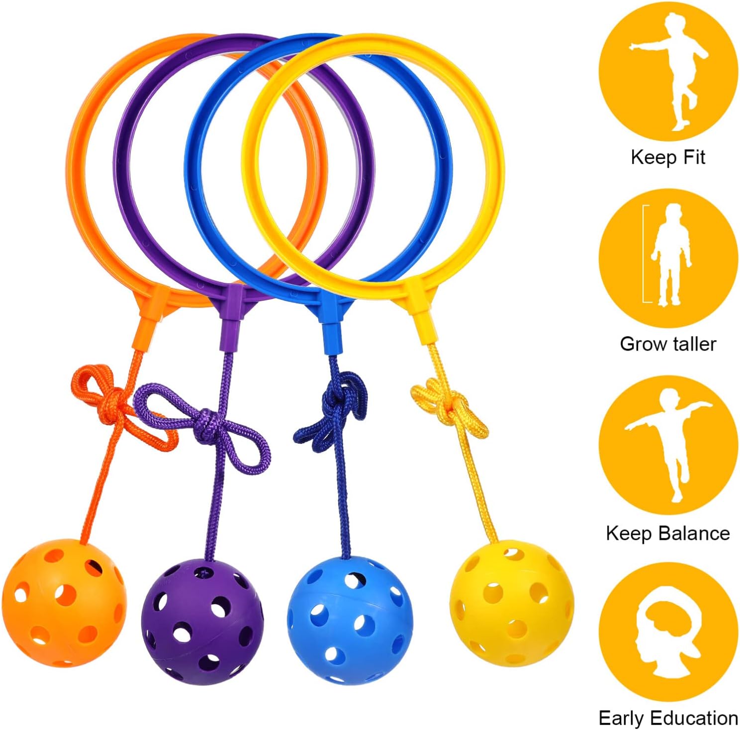Kisangel Ankle Skip Ball for Kids Set of 4 Jumping Rope Fitness Toy for Outdoor and Indoor Play 14.96X5.90X2.75 Inch Exercise Equipment for Children