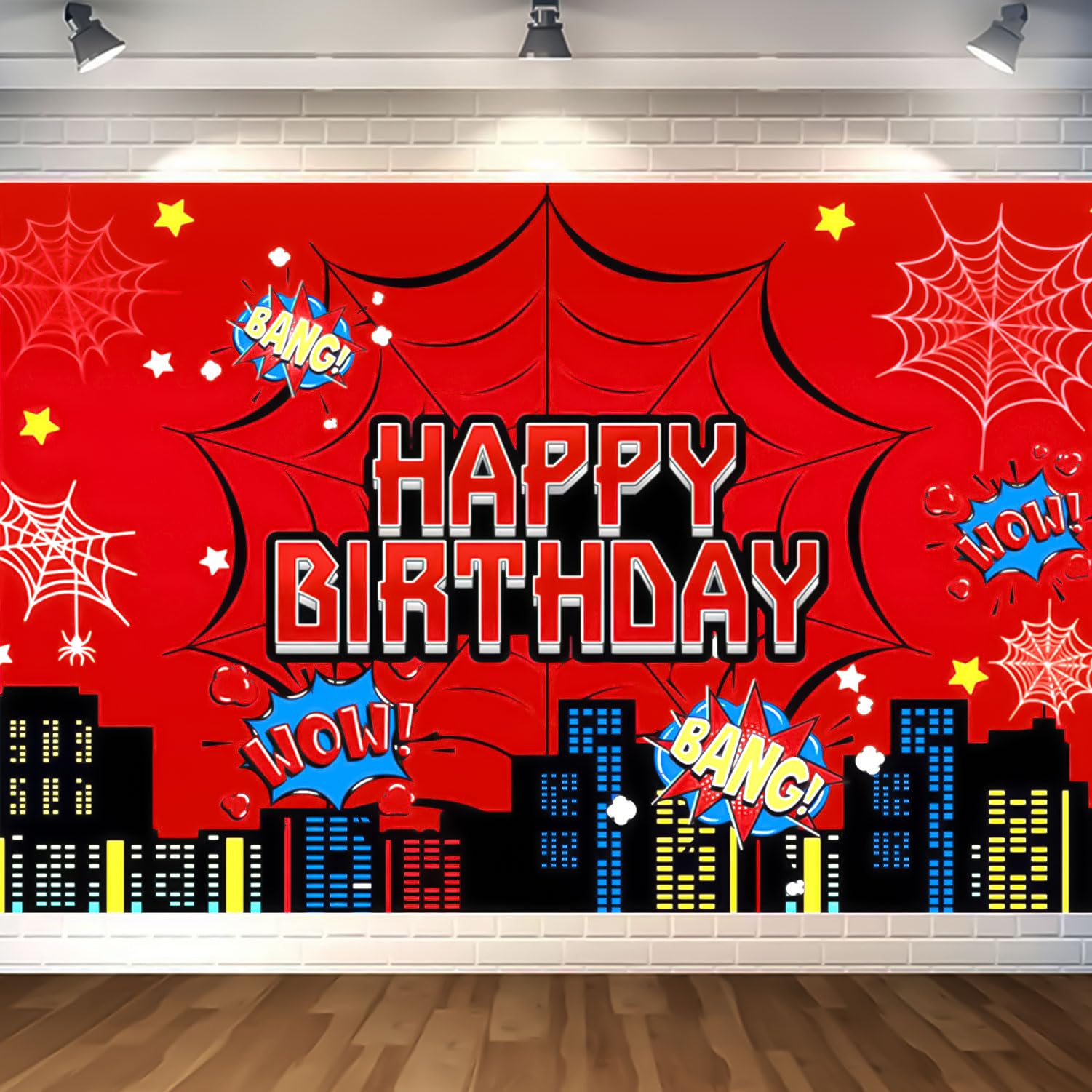 Favuit Red Spider Web Backdrop for Birthday Party Decoration, 5 x 3ft Photo Background Banner Red and Blue Cartoon Theme Party Supplies for Boys Baby Shower Wall Decor Photo Booth Props (5 x 3ft)