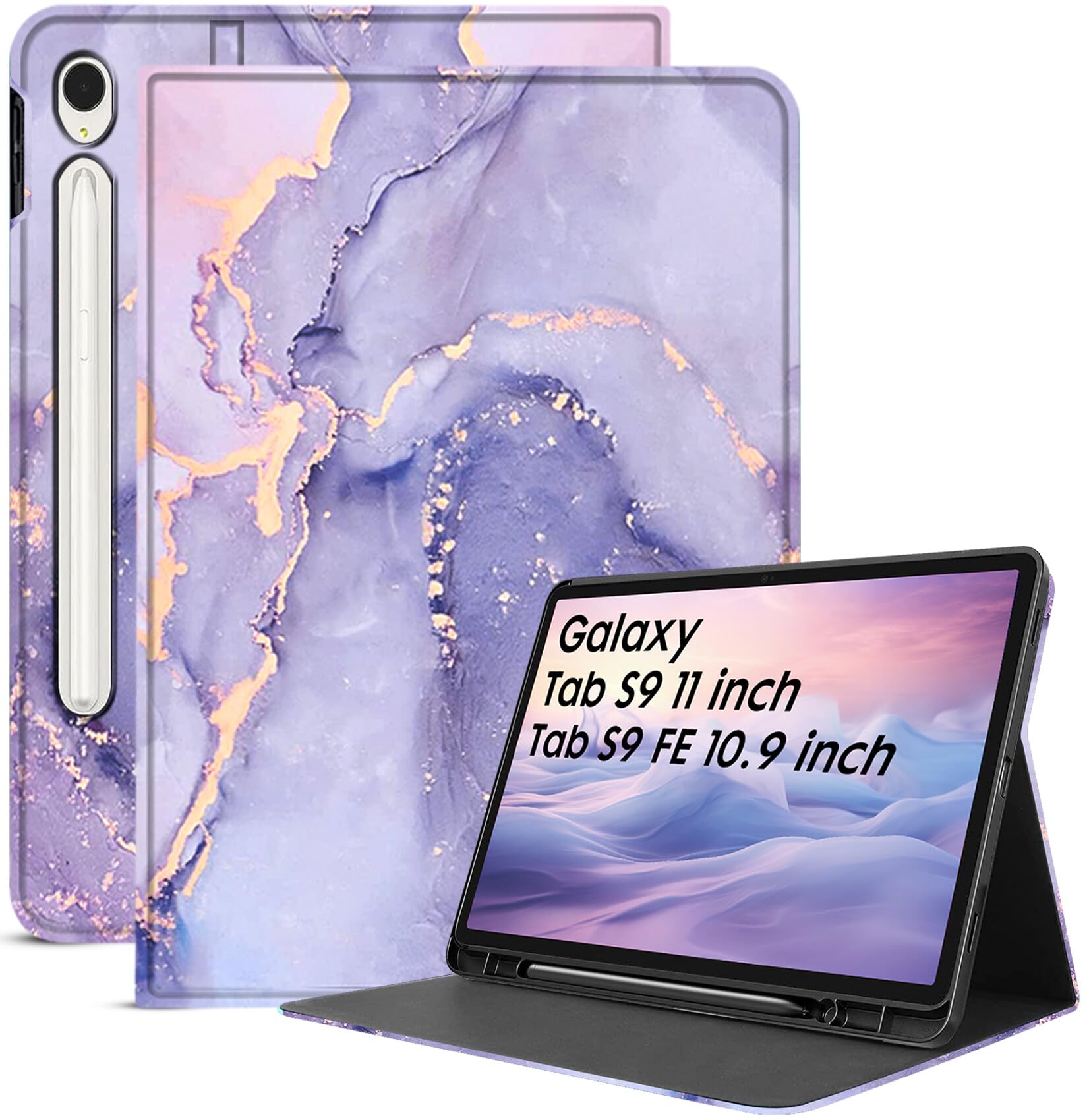 Robustrion Cover Case for Samsung Galaxy Tab S9 FE 10.9 inch/Tab S9 11 inch, Folio Cover Case with [Pencil Holder] [Auto Sleep Wake] for Samsung Tab S9 / S9 FE Tablet - Marble Lilac (B0D56G6CDT) Amazon Price History, Amazon Price Tracker