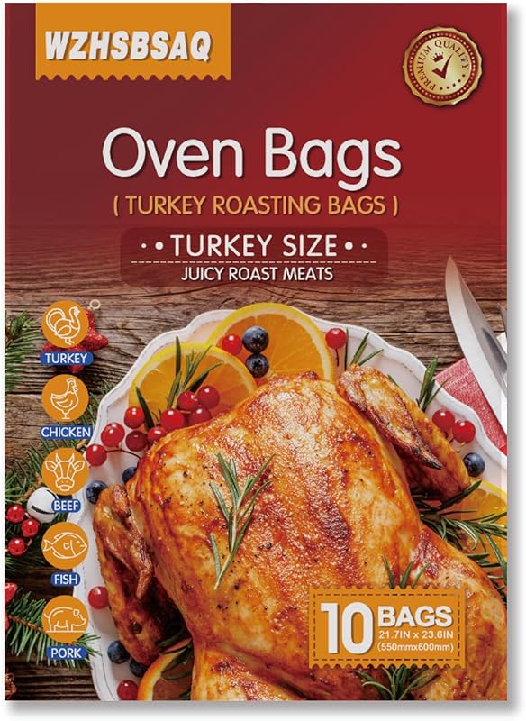 Turkey Roasting Bag - 21.7 inches x 23.6 inches, Large Oven Turkey Cooking Bag, Juice Lock Design, Delicious Turkey - Microwave Safe, Thanksgiving and Christmas Essential (10-Pack)