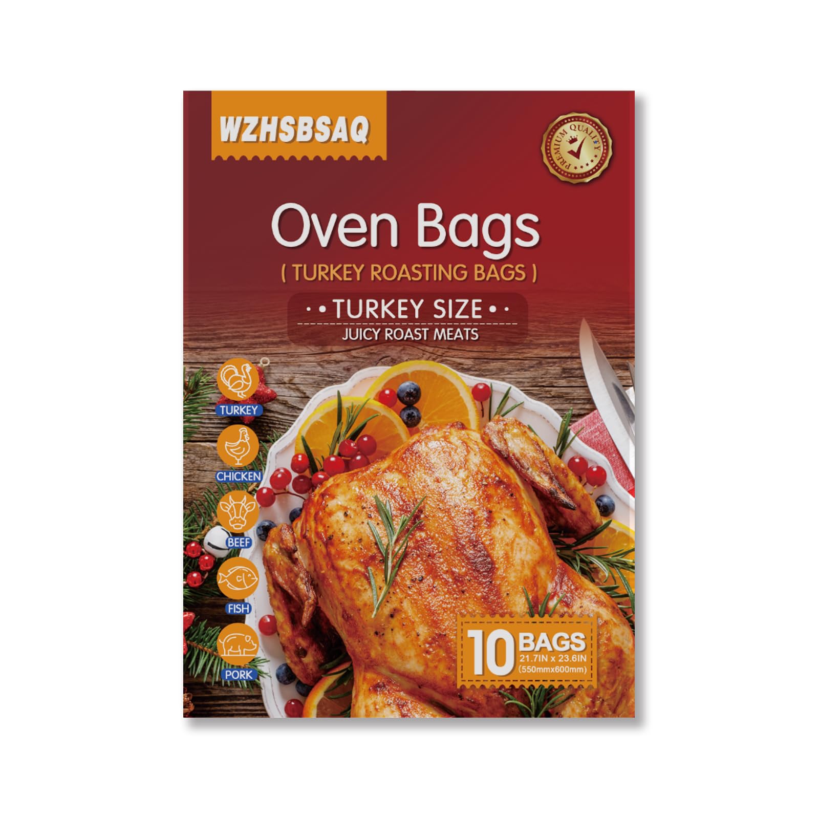 Turkey Roasting Bag - 21.7 inches x 23.6 inches, Large Oven Turkey Cooking Bag, Juice Lock Design, Delicious Turkey - Microwave Safe, Thanksgiving and Christmas Essential (10-Pack)