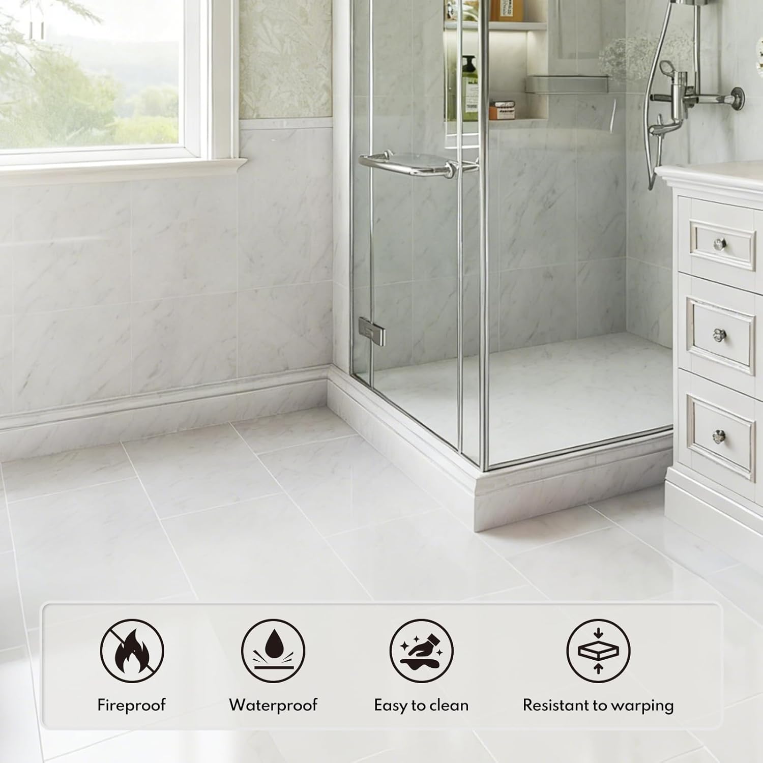 Lovdeco 4 PCS Carrara Marble Baseboard for Kitchen Bathroom Floor Shower, White Marble Trim Molding Polished, 5 X 12 inch