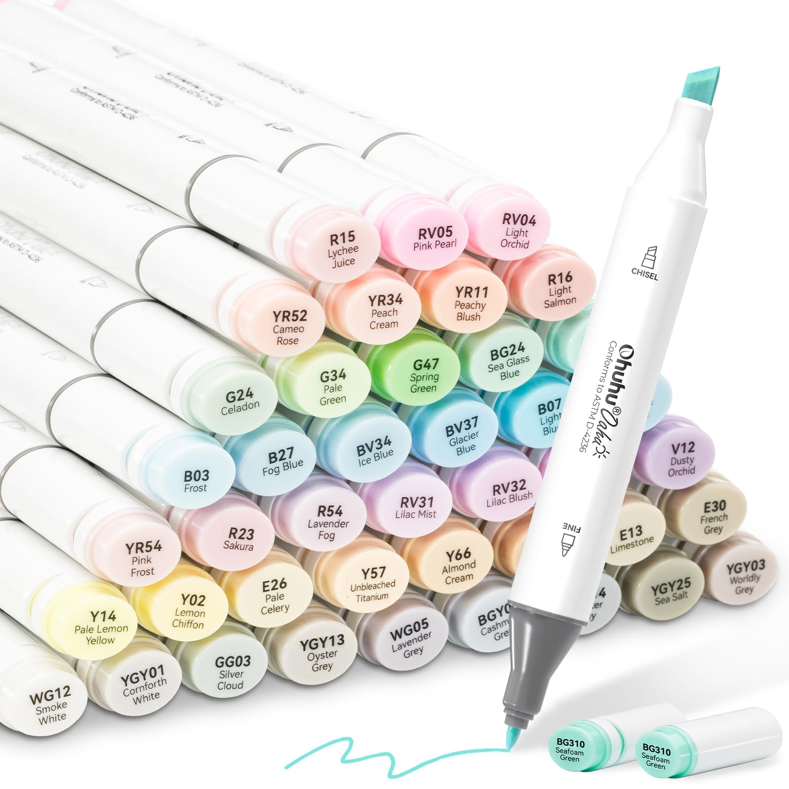 OhuhuAlcohol Markers 48 Pastel Colors- Double Tipped Art Marker Set for Artists Adults Coloring Sketching Illustration - Chisel & Fine Dual Tips - Oahu of Ohuhu Markers - Alcohol-based Refillable Ink