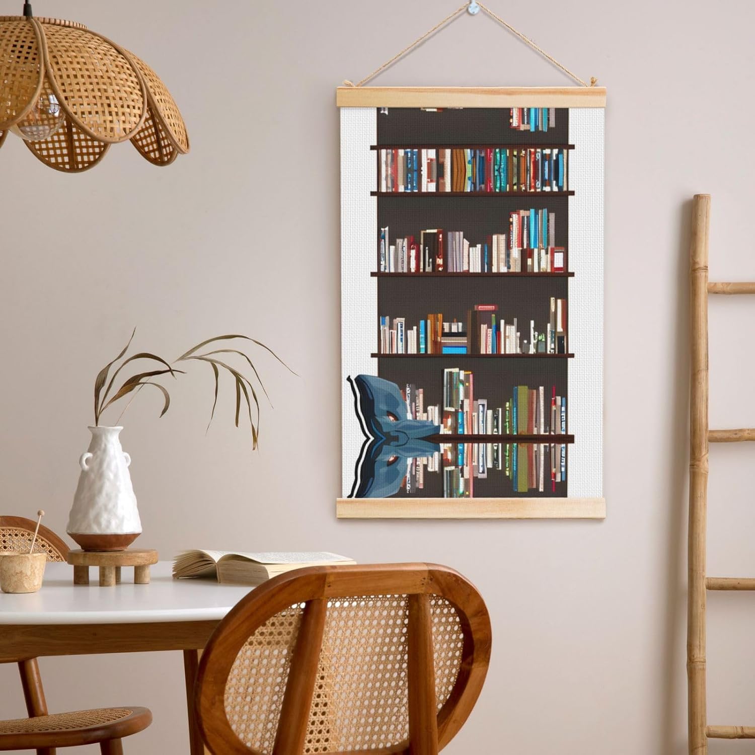 Library Bookcase Print Poster Hanger,Hanging Poster, Poster Frame,Wood Poster Hanger, For Wall Hanging