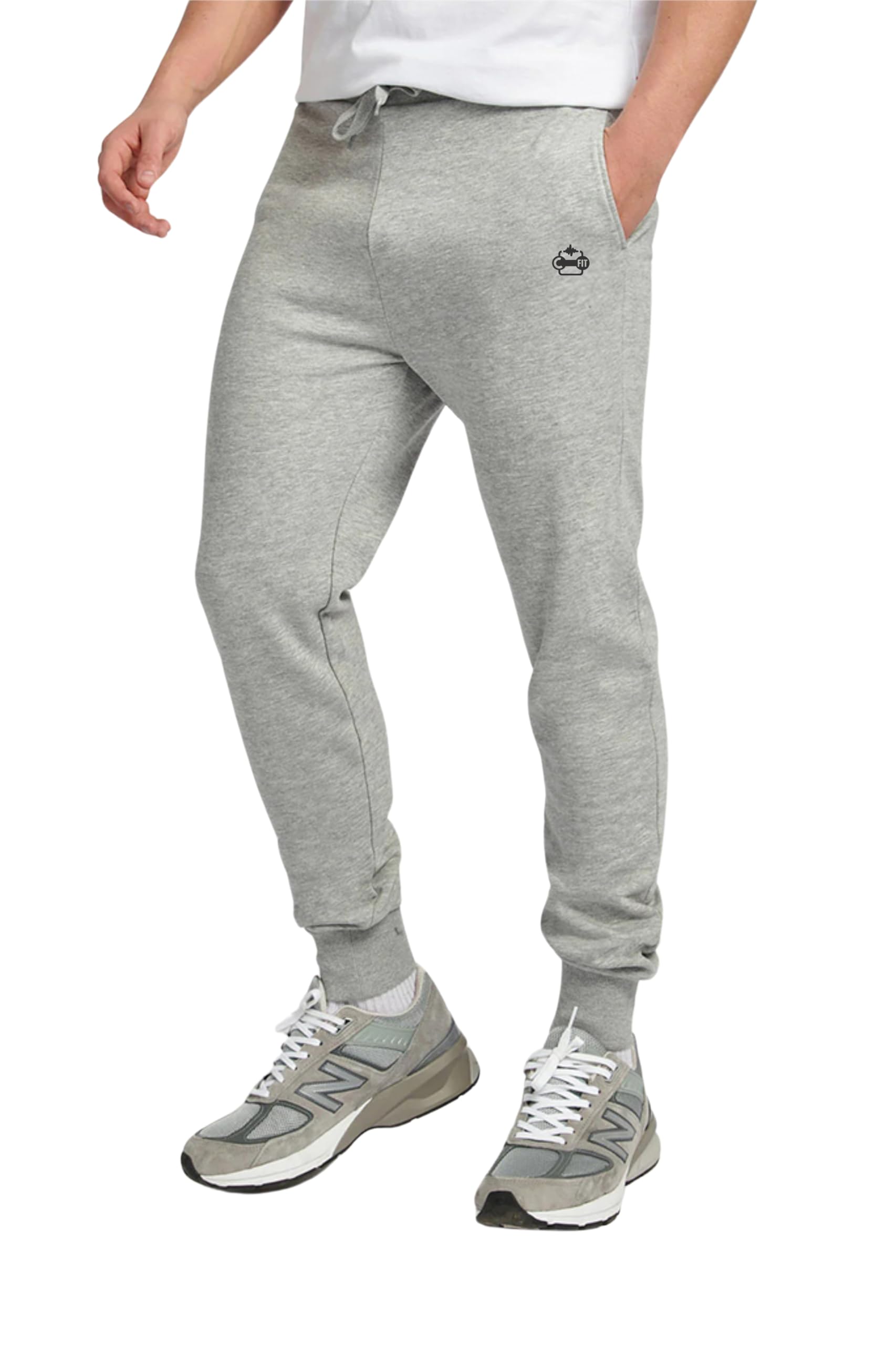 Carry Fitness Men's Heather Grey Gym Joggers Sweatpants, Jogging Bottoms Running Trousers With Pockets (Uk, Alpha, L, Regular, Regular, )