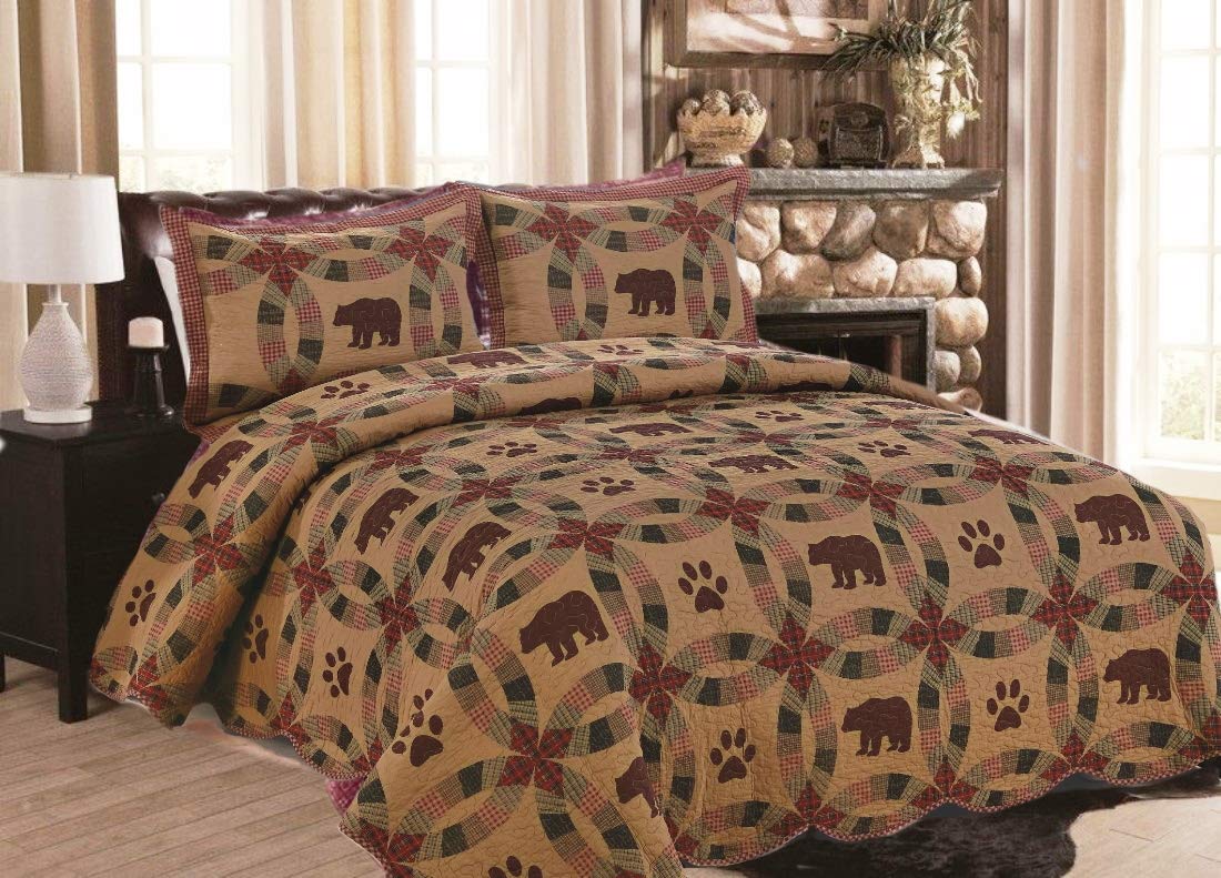 Dark Black Bear King Quilt Set