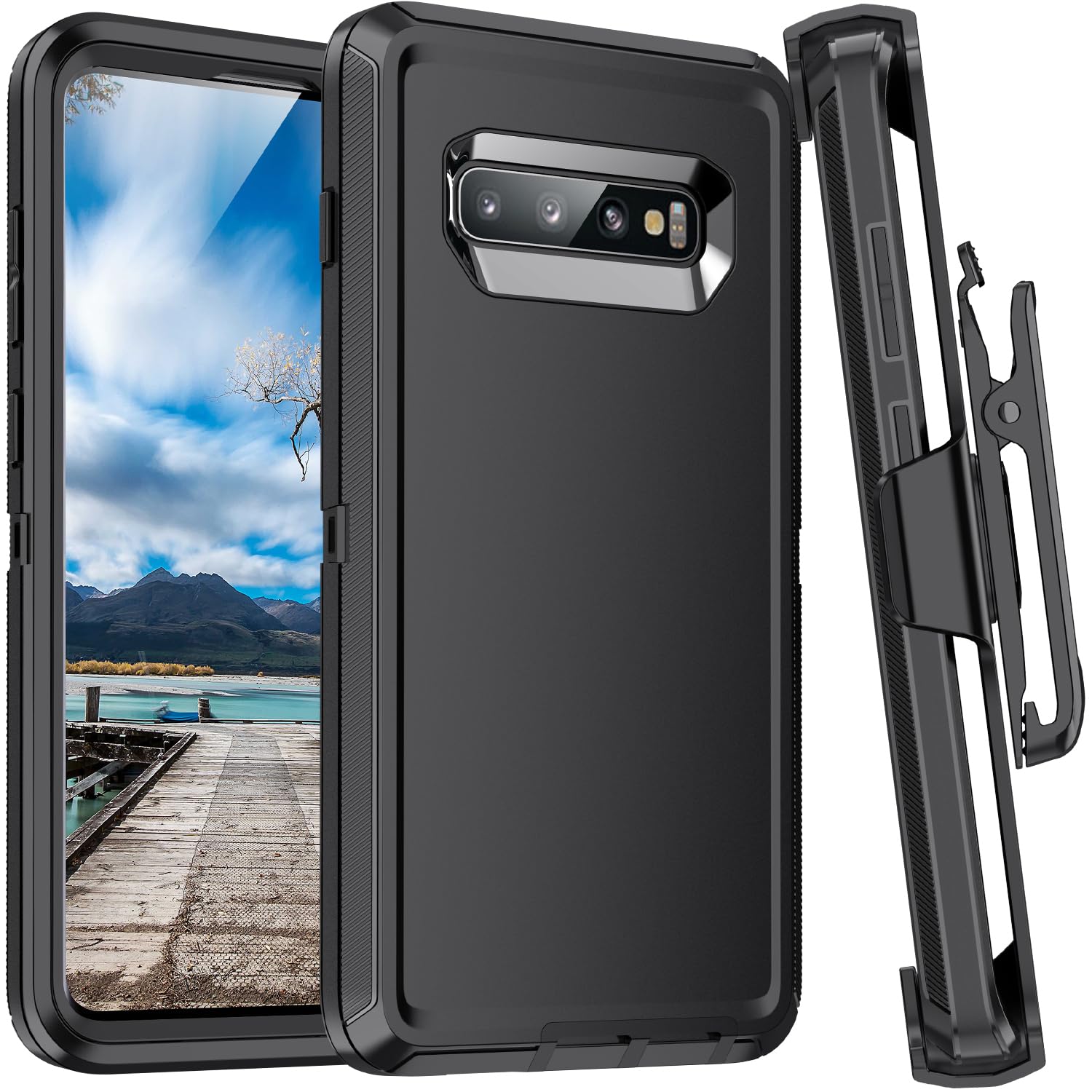 Mieziba for Galaxy S10 Case,Belt-Clip Holster Case,Heavy Duty Shockproof 3 Layers Full Bady Protection Cover for Galaxy S10 6.1 inch, Black