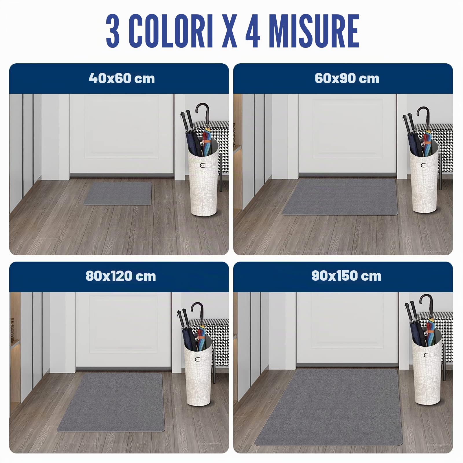 Zerbino per interni, lavabile, zerbino catturasporco, super sottile, resistente, tappeto da cucina assorbente, zerbino antiscivolo