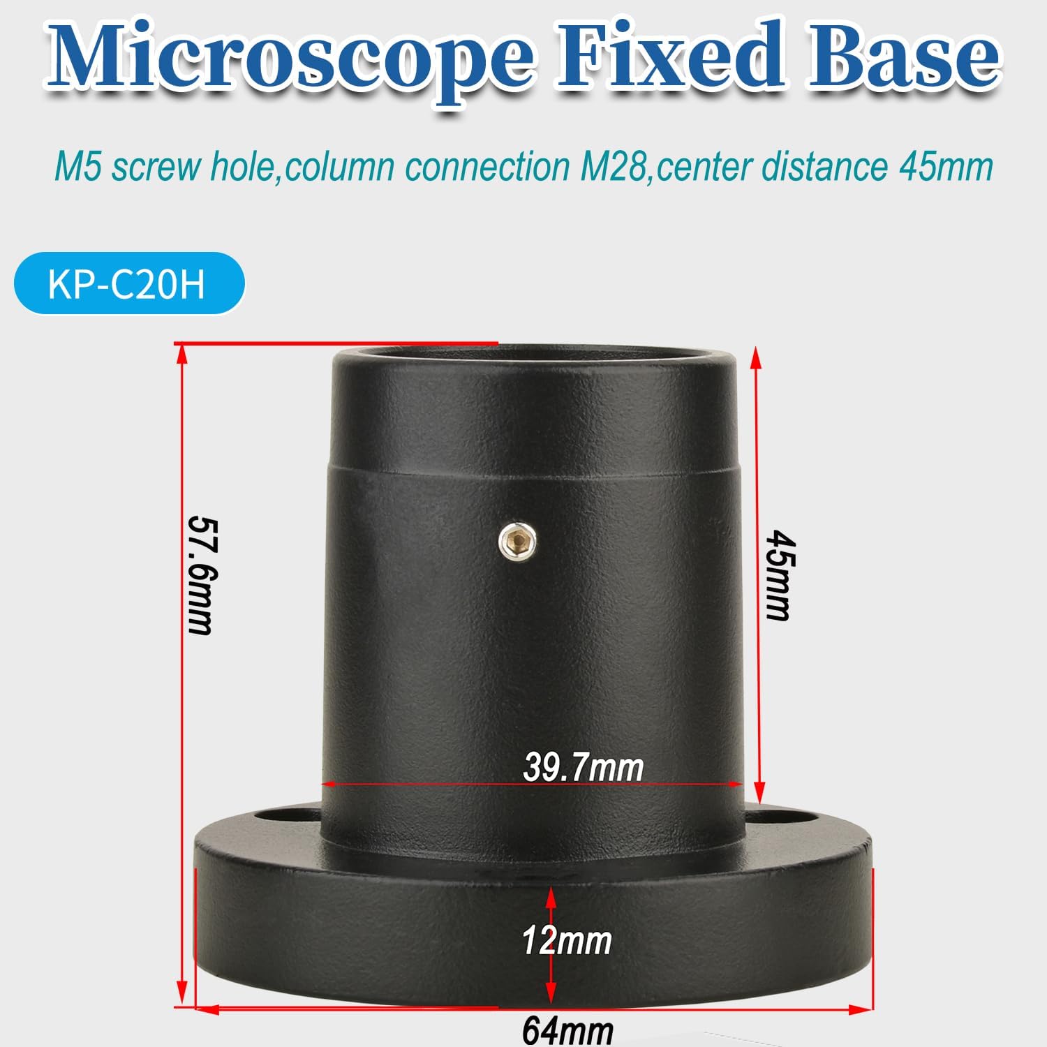 Black Microscope Fixed Seat M5 Screw Mounting Interface 27.9mm Column Connecting Port