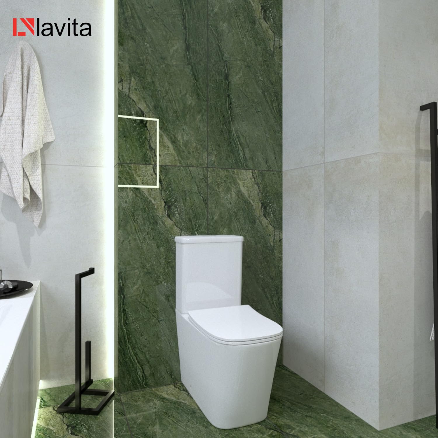 LAVITA TRYTON WC Monobloc Blanc Avec Réservoir De Chasse Intégré, Couvercle à Abaissement Automatique, Céramique Sans Bord, Cuvette Debout