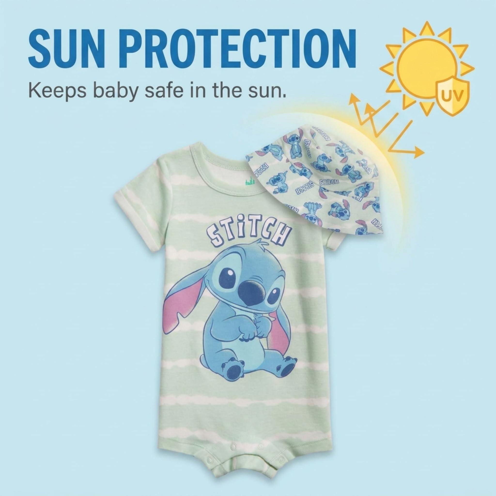 Disney Winnie The Pooh Baby Boys One-Piece Romper & Sunhat Set Yellow
