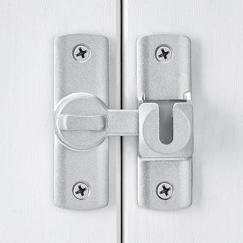 Miniatura 4 de Paquete de 2 cierres plateados para puerta de granero, cerradura de puerta de 90180 grados, cierre de cerradura de puerta de ángulo recto de