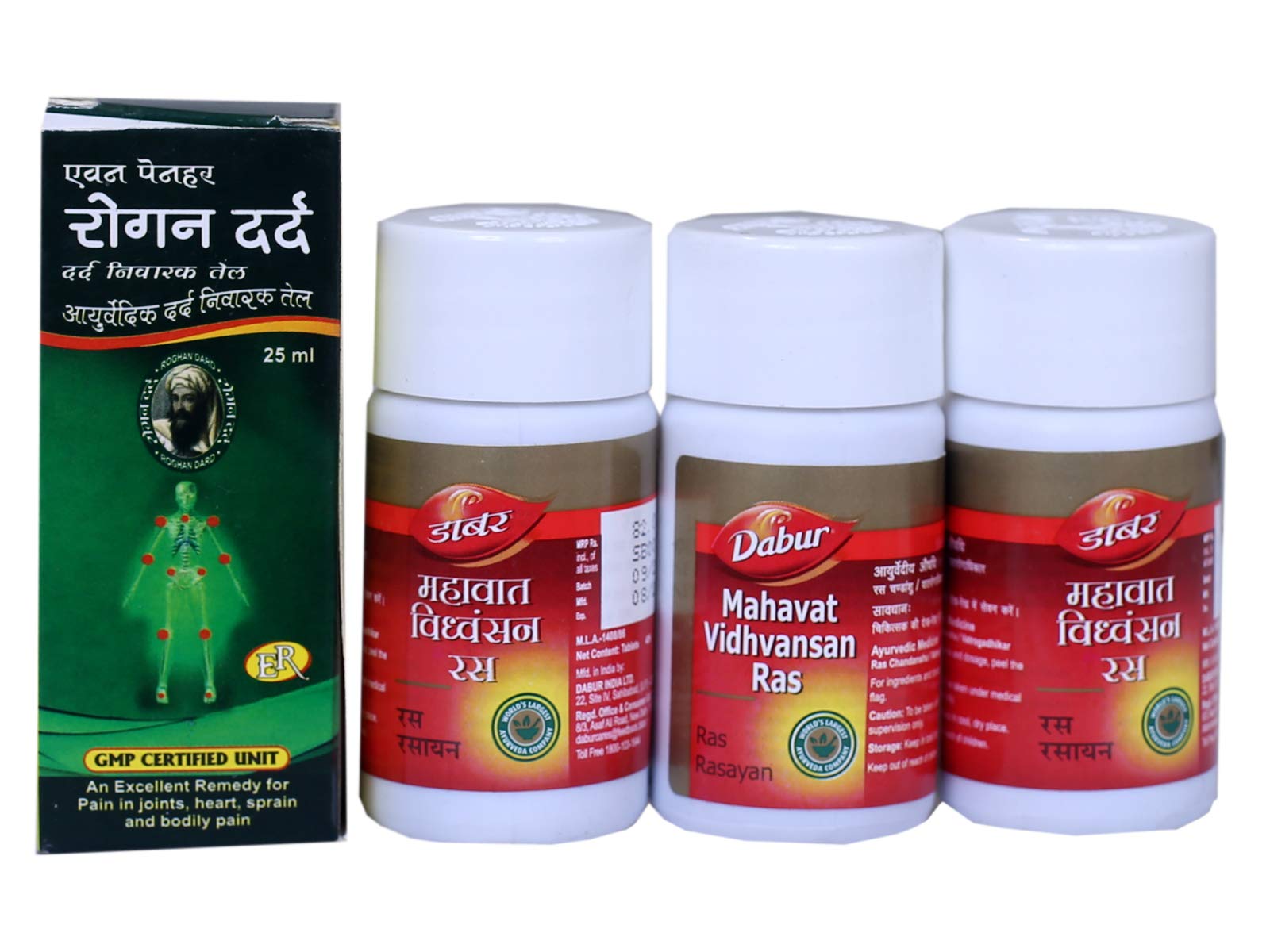 Dabur Mahavat Vidhvansan Ras 40 Tablets Pack of Three(3) With Painher Oil