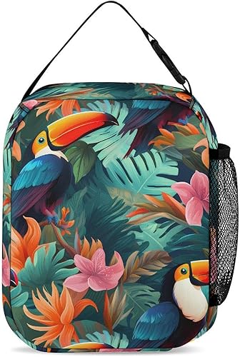 Miniatura 3 de Bolsa de almuerzo con aislamiento de pájaros tropicales de tucanes para mujeres y hombres, reutilizable, bolsa de mano para trabajo y viajes