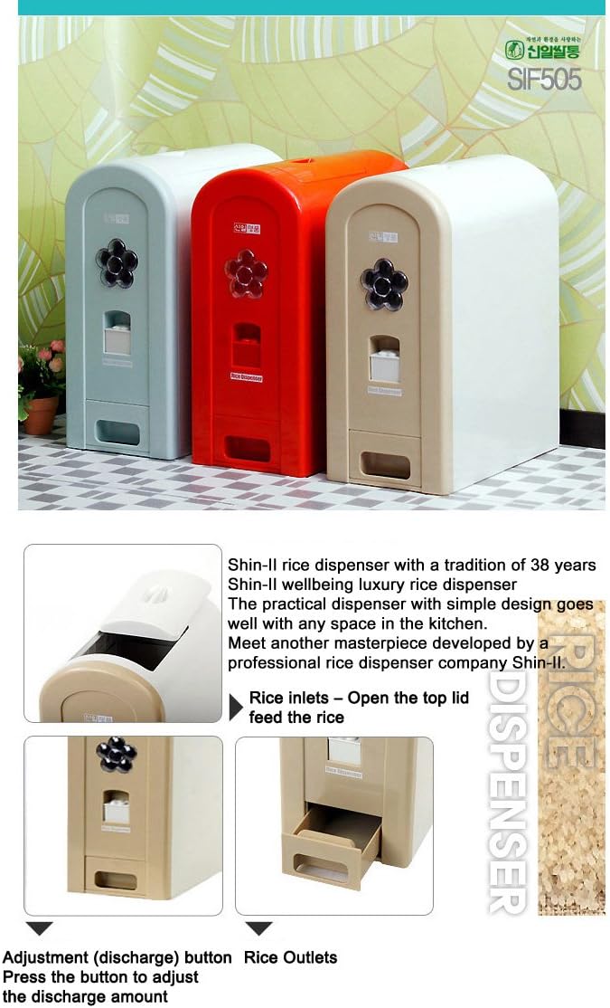 Shinil SIF-505 Well-Being Luxury Rice Dispenser Max 28.66 lbs (13kg) Capacity Green