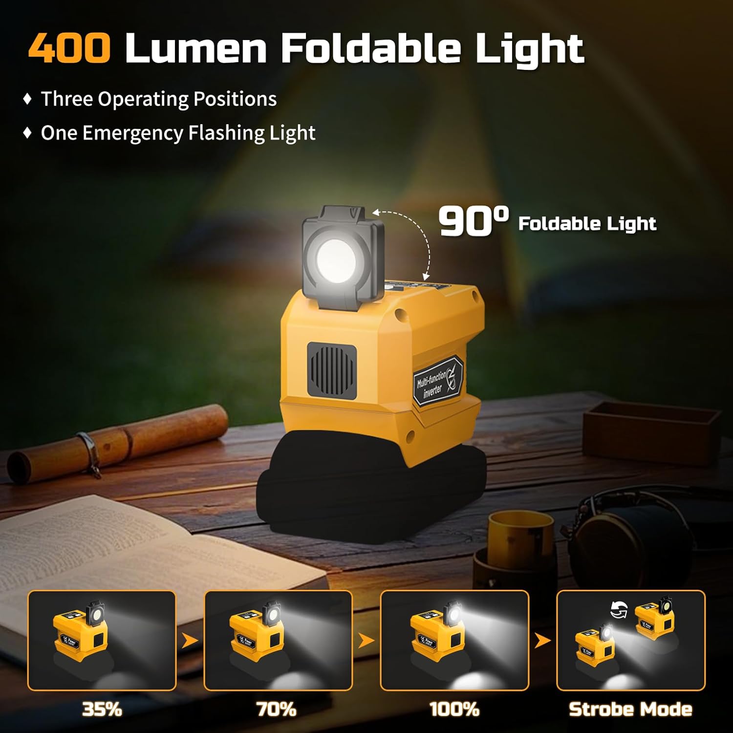 220W Power Inverter Compatible with Dewalt 20V Battery, DC 20V to AC 110V Inverter, Portable Power Station Generator with 1 AC Outlet, 2 USB Ports & 1 Type-C Fast Charging, 400LM LED Work Light - Image 8