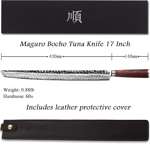 Miniatura 2 de YOUSUNLONG Sakimaru - Cuchillo Sujihiki de 17 pulgadas (16.929 in), cuchillo Sujihiki apto para cortar salmón grande de atún maguro, mango de nogal