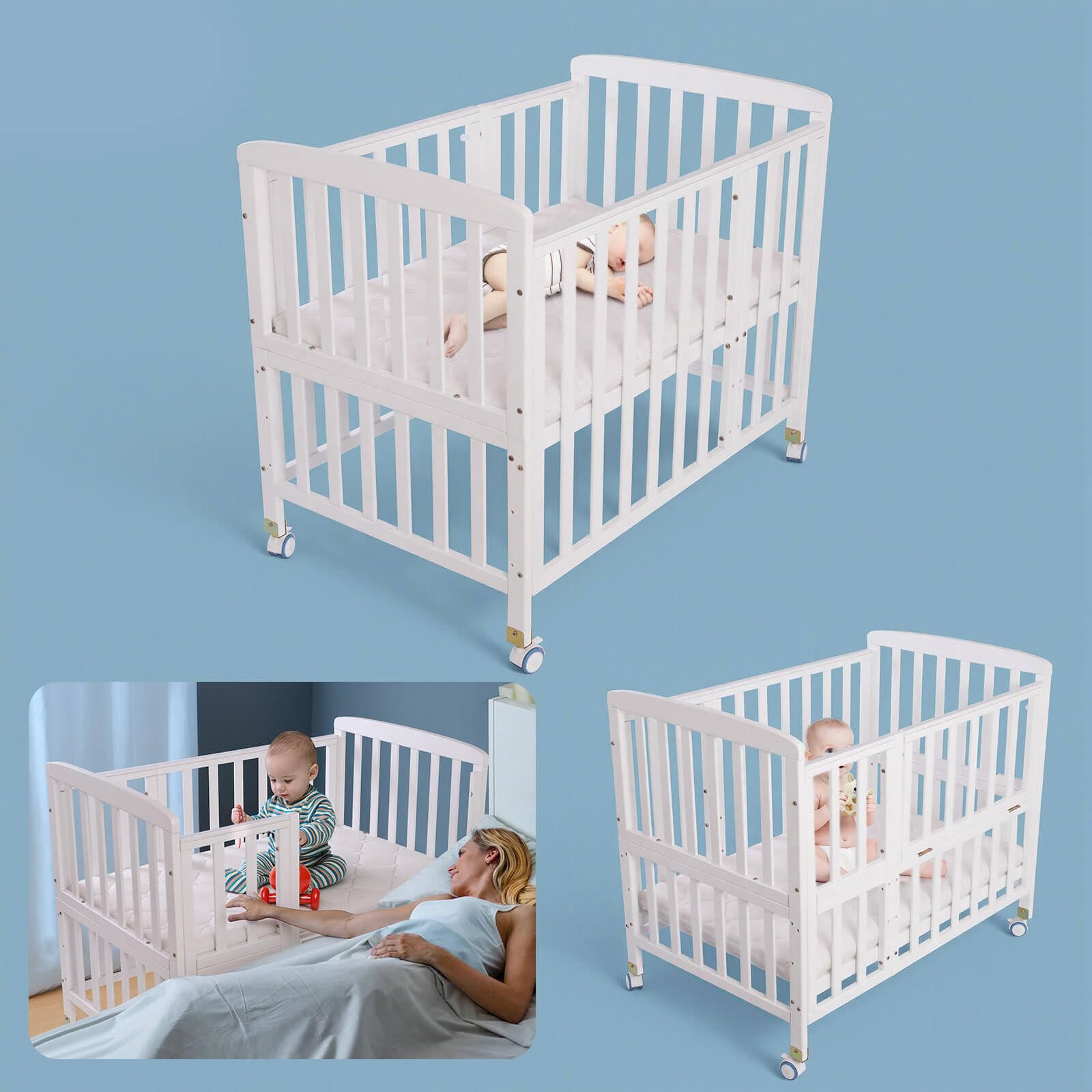 Flwrgirl Convertible Mini Baby Crib - Portable Bedside Bassinet with Mattress Included,3 Heights Baby Crib with Wheels for Newborns,Infant 0-18 Months