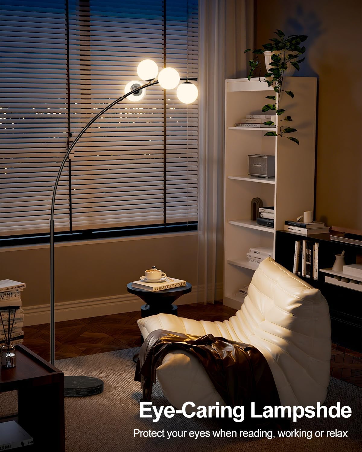 Lightdot Black Arc Floor Lamp for Living Room, 4 Globe Floor Lamp with Shatterproof Shade& Mable Base, Mid Century Modern Tall Standing Lamp for Bedroom/Sofa Beside/Corner Decor(Bulbs Included)