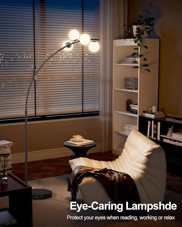 Lightdot Black Arc Floor Lamp for Living Room, 4 Globe Floor Lamp with Shatterproof Shade& Mable Base, Mid Century Modern Tall Standing Lamp for Bedroom/Sofa Beside/Corner Decor(Bulbs Included) by Lightdot - Used condition - Image 6