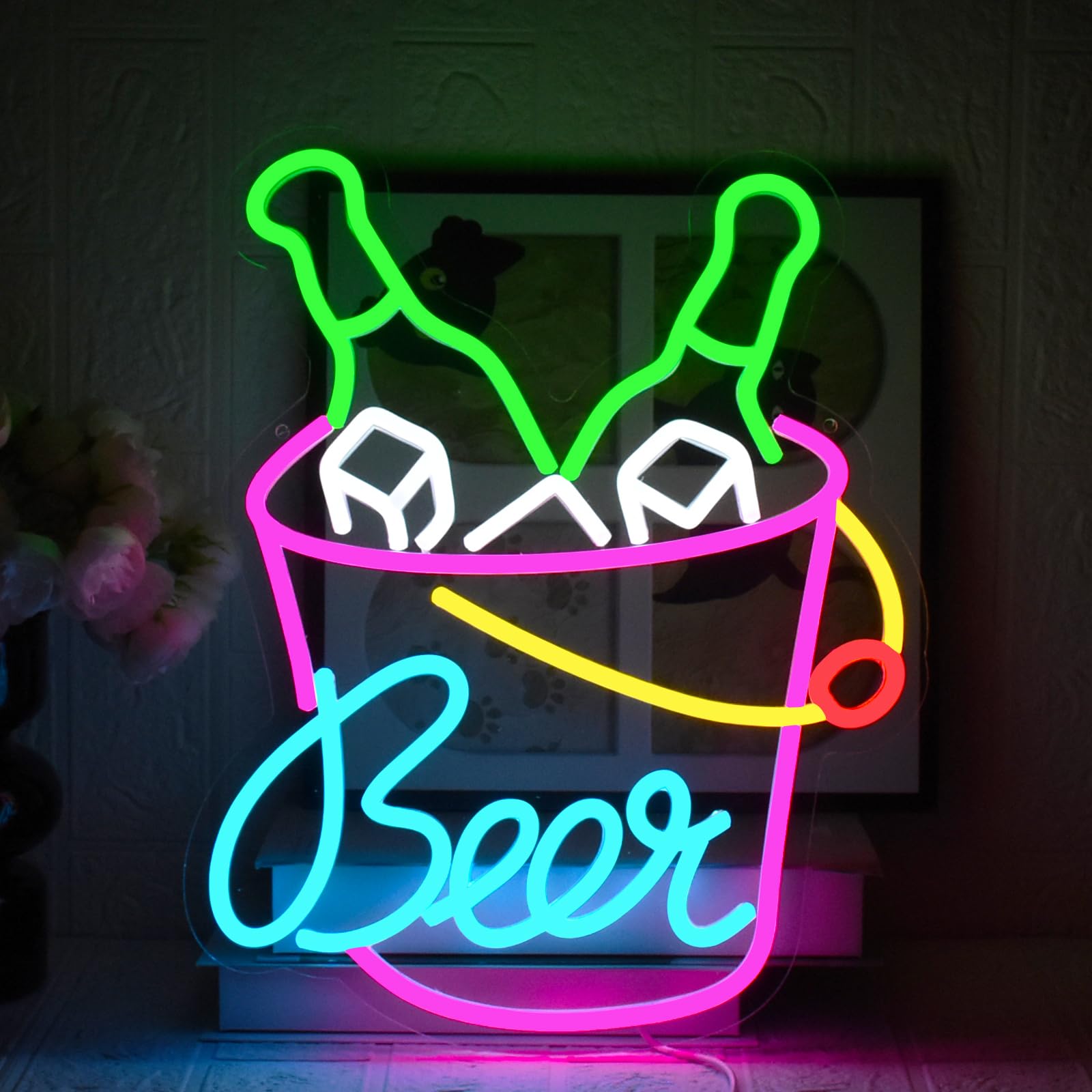 UExnkj-Y Beer Neon Sign Beer Barrel Signs USB Powered with dimmable Switch LED neon Light, Suitable for Cocktail bar Club