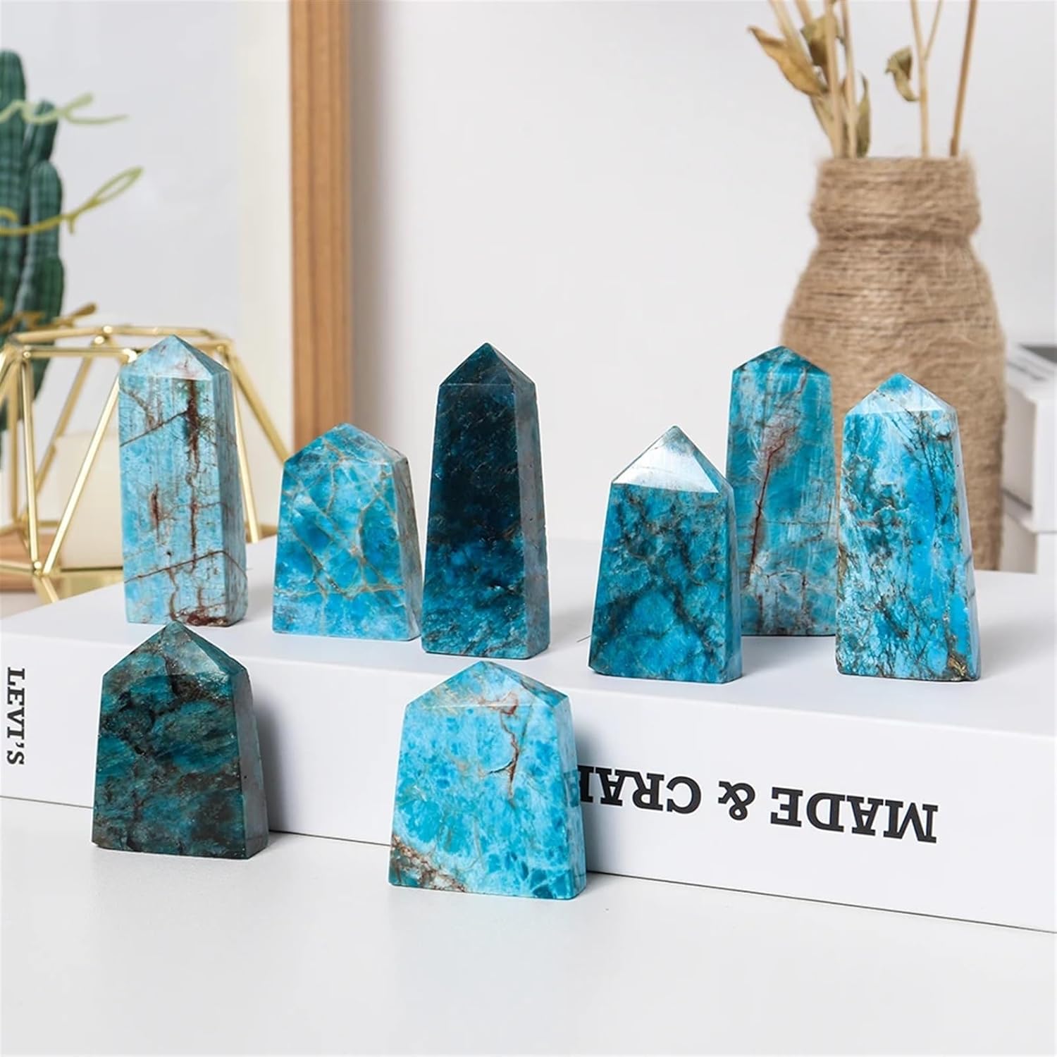 Crystal Stone Blue Apatite Magic Point Crystal Column Home Decoration Stone DIY Gift Ornaments
