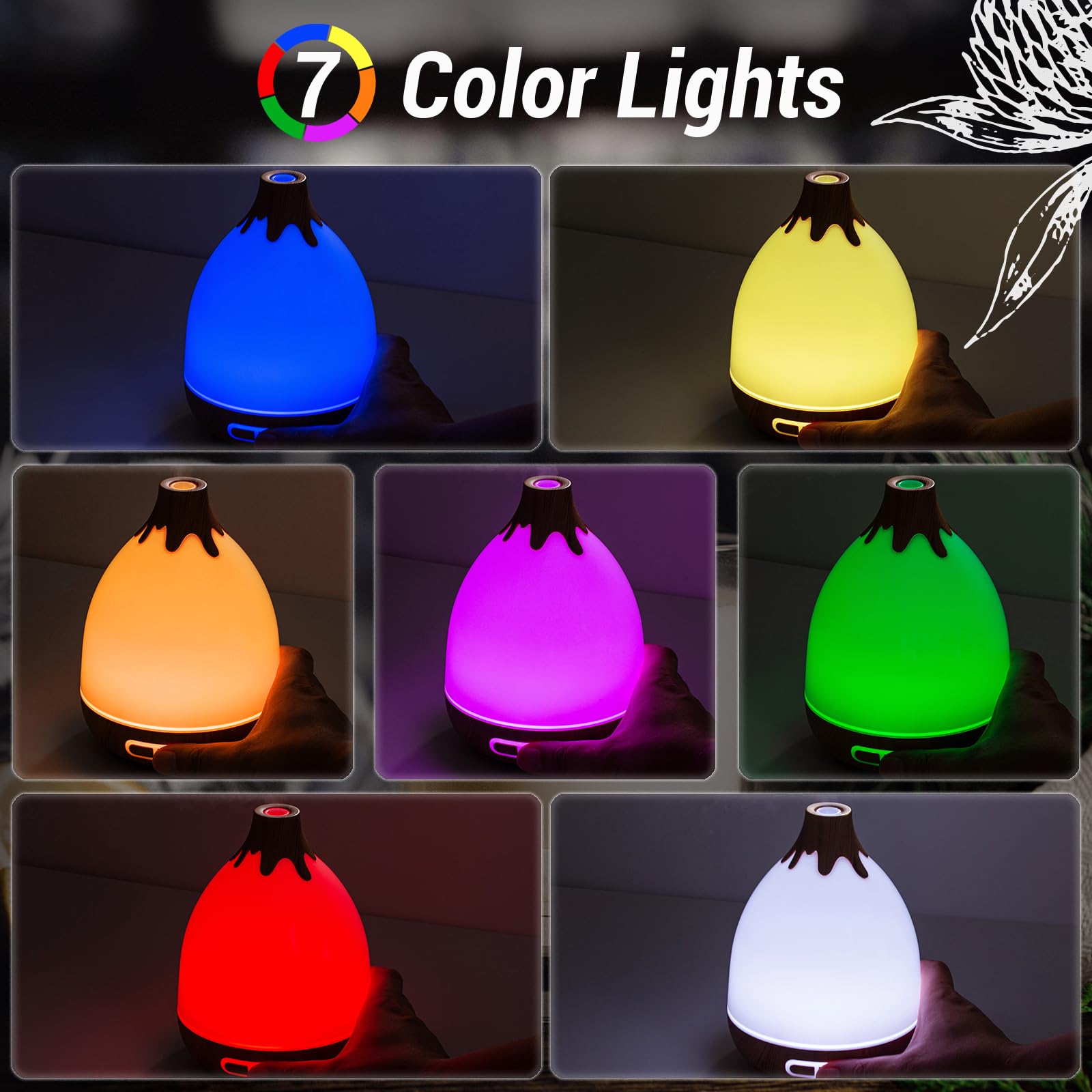 Diffusore di oli essenziali, 300 ml, umidificatori silenziosi per la casa, 7 LED a colori, spegnimento automatico, timer di sicurezza, diffusore per aromaterapia, per casa, ufficio, stanza,