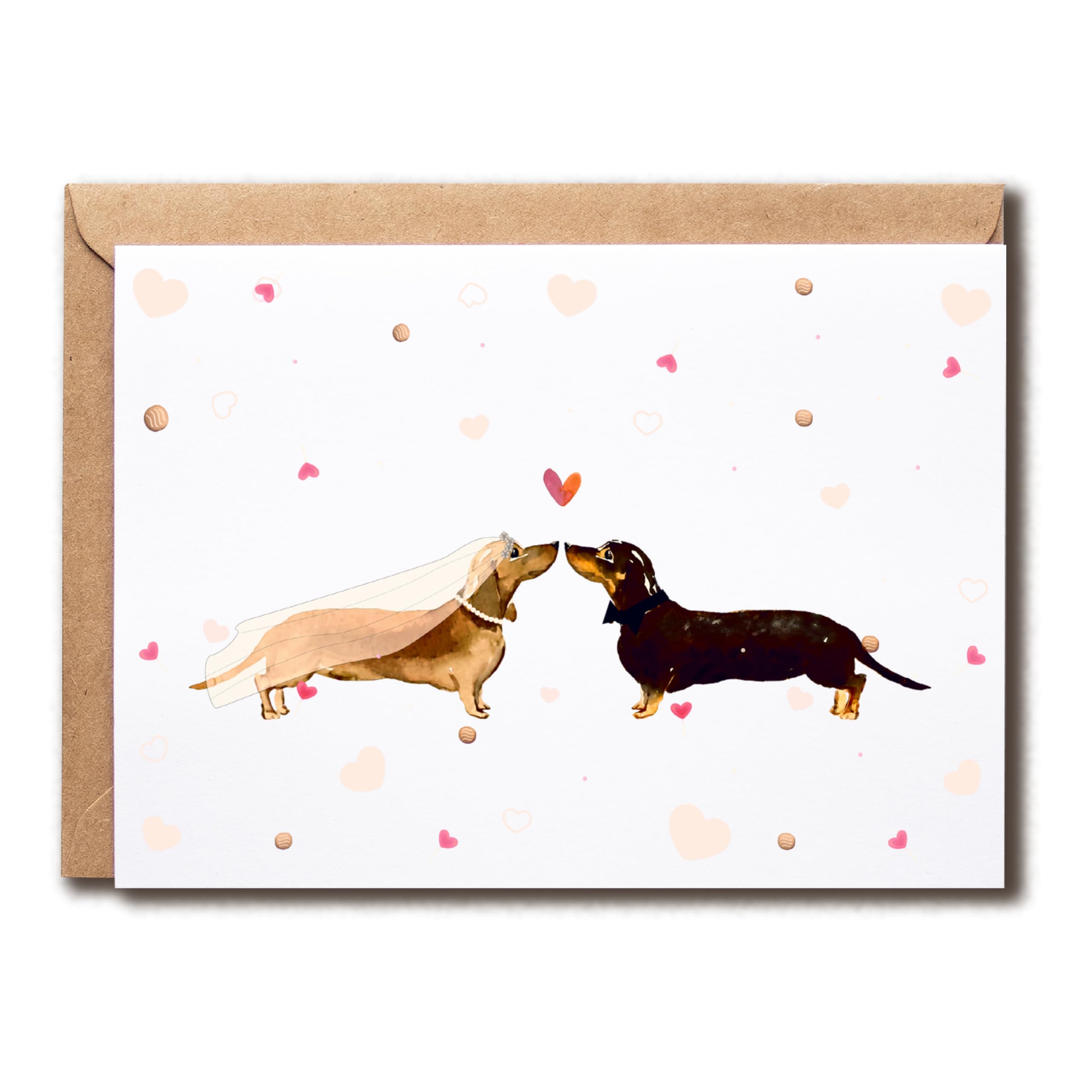VKNDesigns Dachshund Wedding Card - Dachshund Love Card - Sweet Valentines Day Greeting Card - Wedding Congratulations Card, White