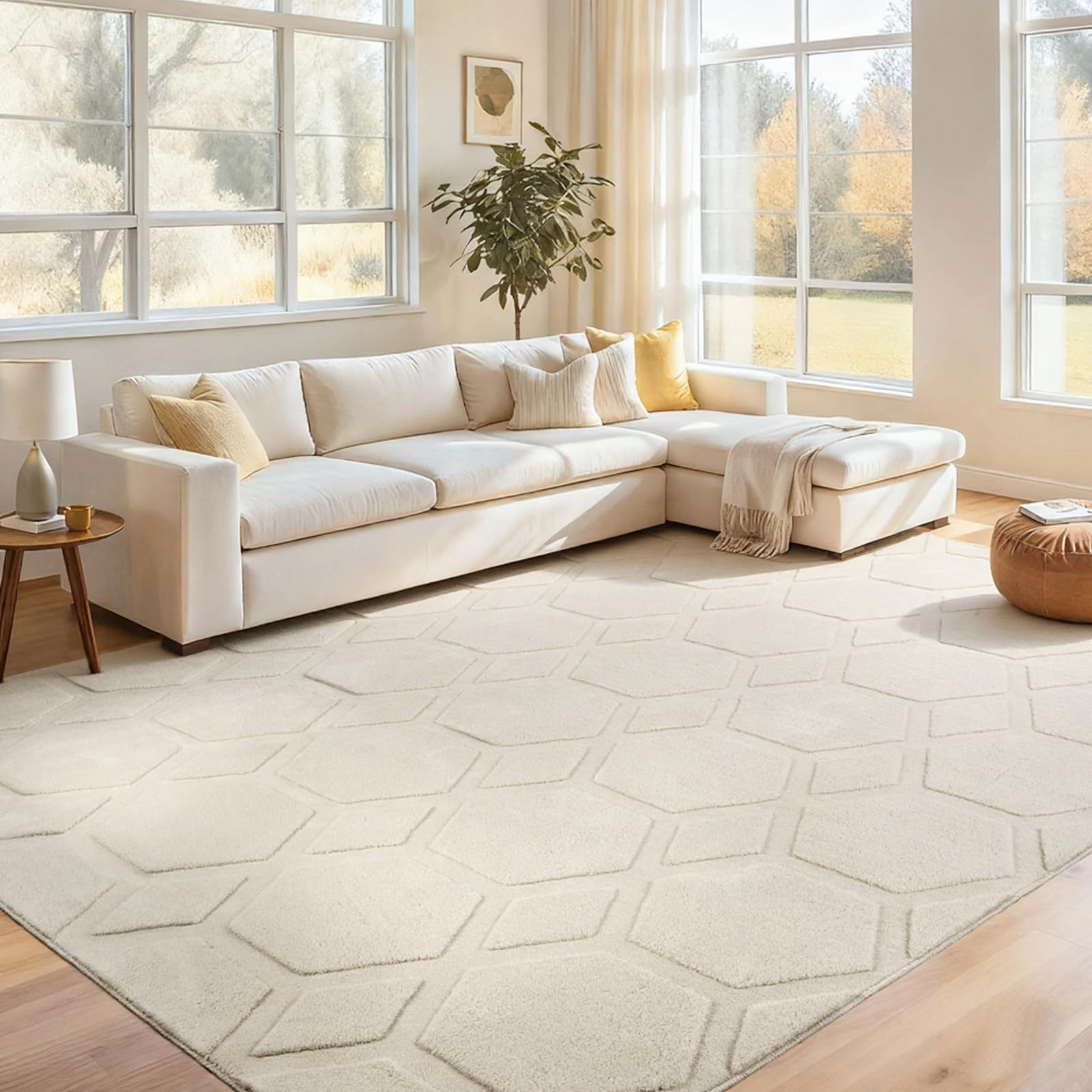 Homcomodar Alfombra Salon Grande 200x300cm Beige Alfombras Dormitorio Lavable Lavadora Alfombra Habitacion Comedor Tapetes para Sala Quarto 3D Efecto Modernas Antideslizante Alfombras Pelo Corto