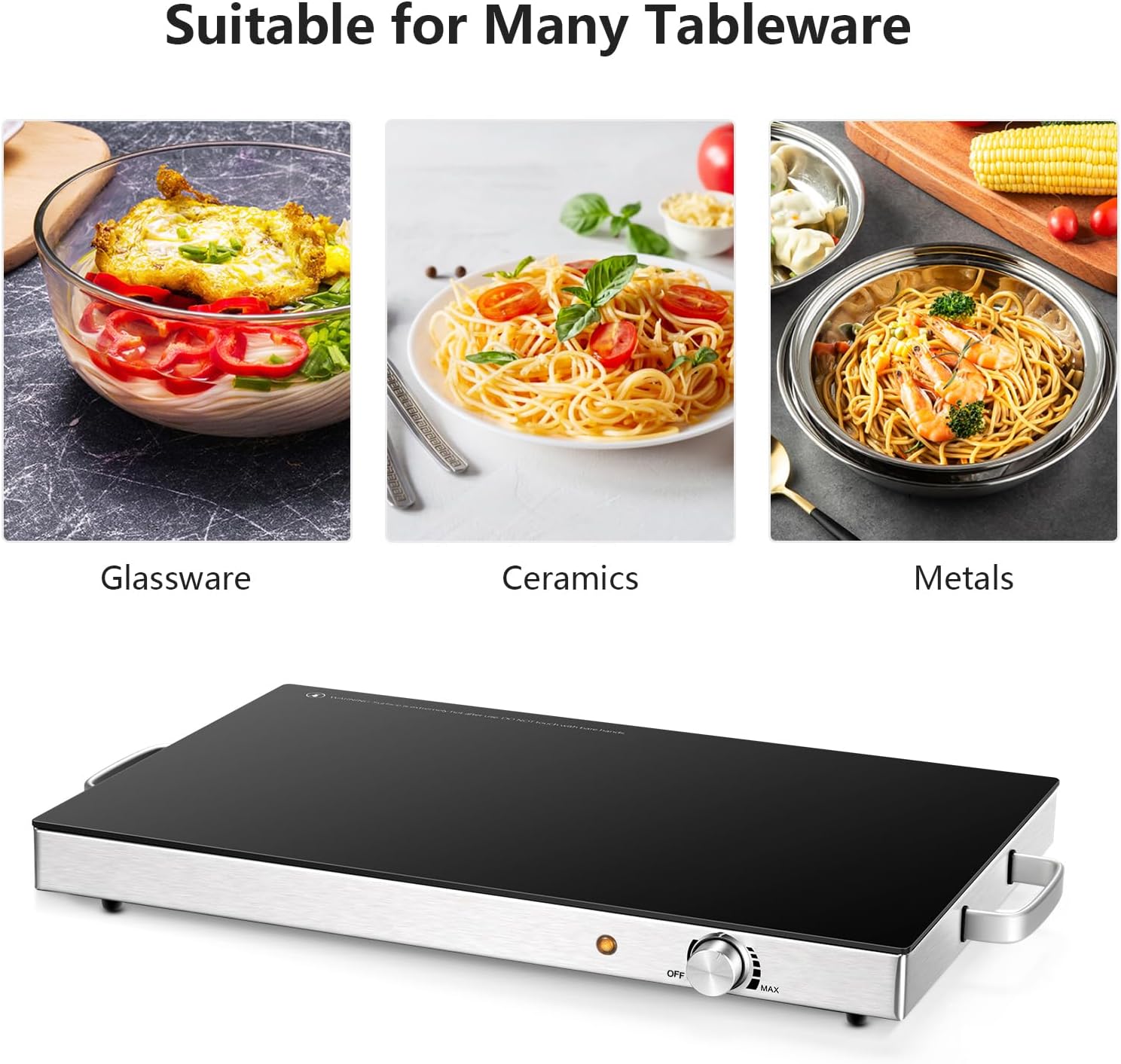 Giantex Electric Food Warmer, 22''x15'' Food Warmers for Parties, Adjustable Temperature Control, Tempered Glass Surface, Hot Plate for Buffet, Electric Warming Tray for Restaurants, Events