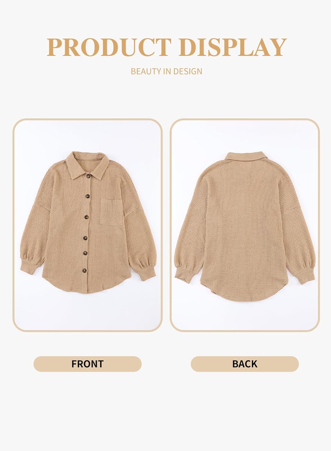 Eytino Womens Plus Size Boyfriend Shirts Casual Long Sleeve Button Down Oversized Waffle Knit Shacket Jacket(1X-5X)