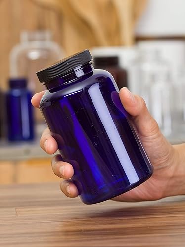 Miniatura 4 de JUVITUS Paquete de 6 botellas de plástico PET de cobalto de 17 onzas con tapa acanalada negra + etiquetas