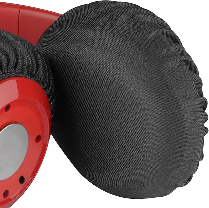 Geekria 2 Pares de Fundas Flexibles de Tela para Auriculares, Lavables y Estirables, Protectores Sanitarios para Auriculares Over-Ear, Protectores contra Sudor para Gimnasio y Gaming (M/Negro-Rojo) miniatura 4
