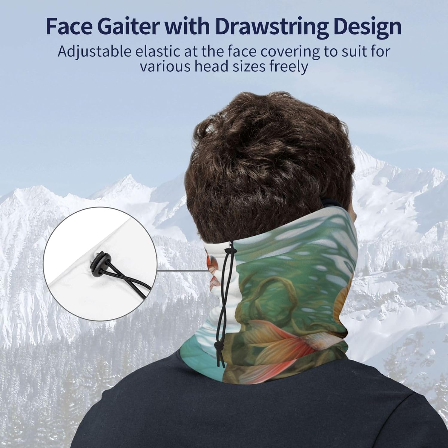 Neck Warmer Winter, Fish Print For Cold Weather Winter Face Mask,Thick Warm Neck Gaiter Face Scarf,For Men Women Skiing Cycling - With Rope