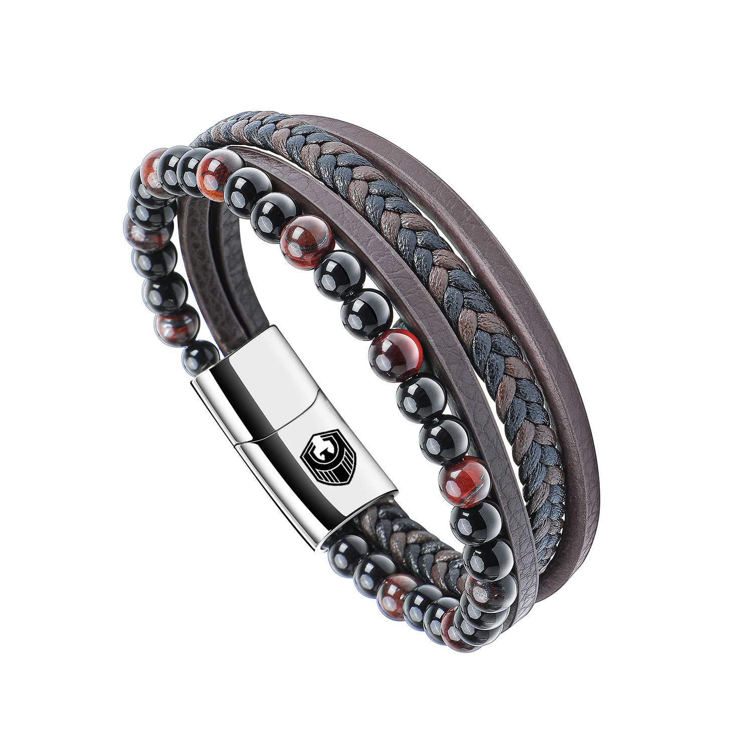 SHIEAGLELDPulsera Cuero Hombre, Pulseras de Cuero Hombre Con Hebilla Magnética de Acero Inoxidable y Joyero de Pulsera Exclusivo para la Idea de Regalos para Hombres