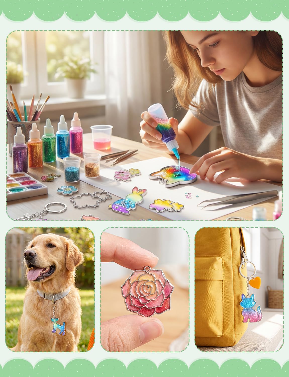 40 Pcs Silver Keychain Resin Molds, Silver UV Resin Keychain Molds, Open Bezel Flower and Animal All-in-one Molds with Key Ring Accessory for for Jewelry & Pendant Making Home Decoration