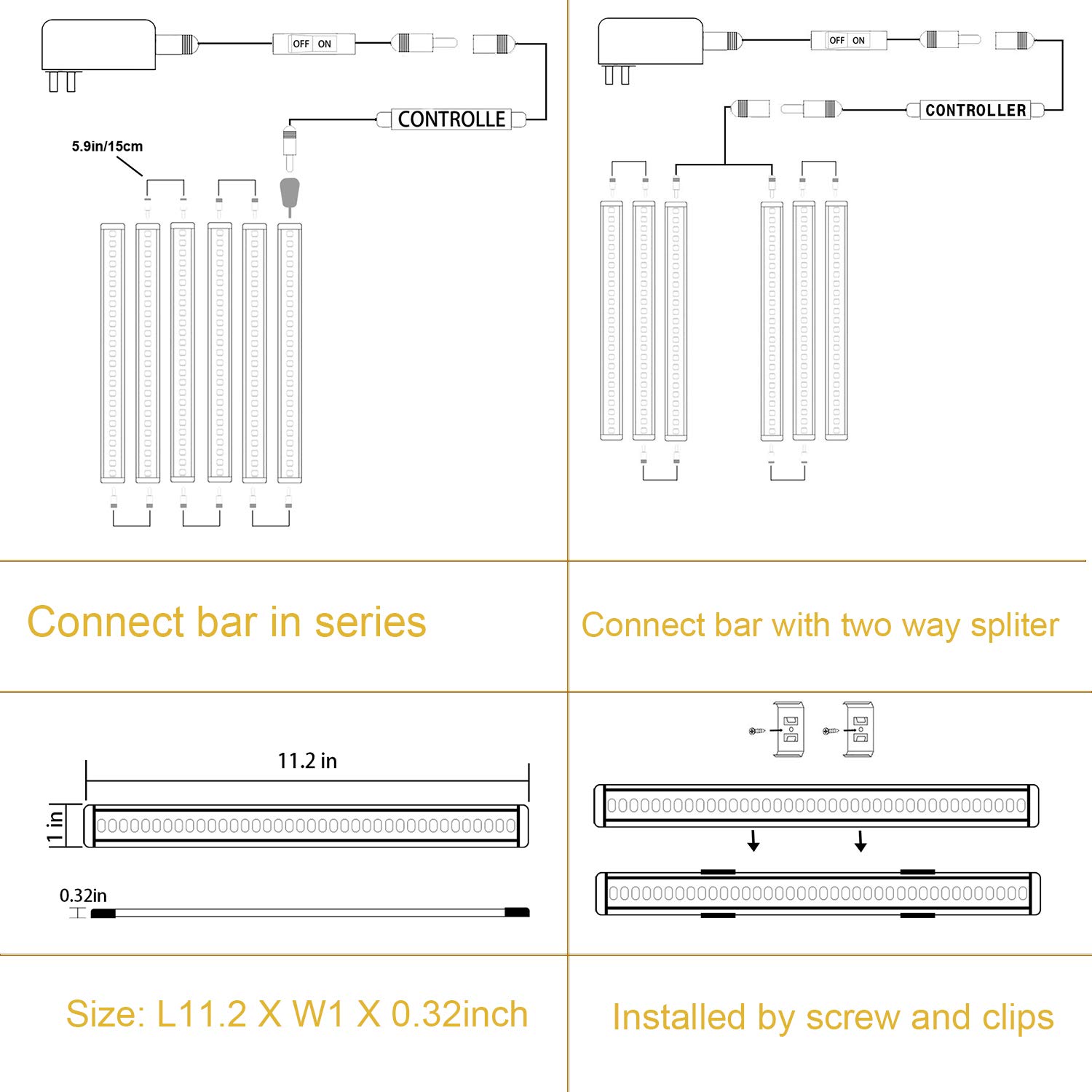 AlBOO - Luces LED para debajo del armario, con cable, 6000 K, regulable, 28 cm, luces de cocina de 12 V, enchufe con red