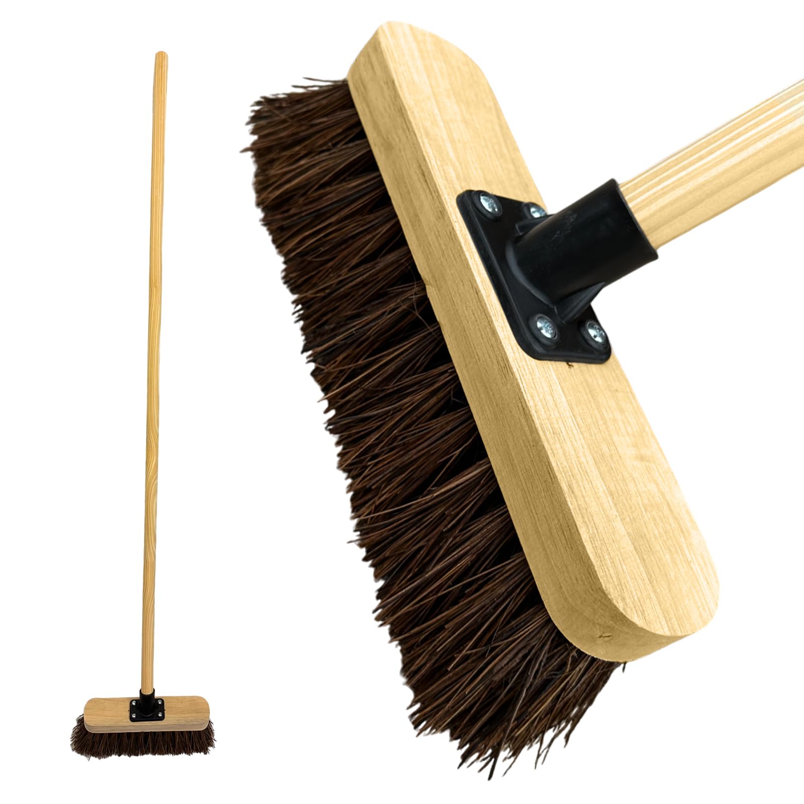 LS 10” Outdoor Garden Broom Heavy Duty Yard Brush with Wooden Handle Natural Stiff Bassine Bristles & Metal Support Bracket Outdoor Cleaning & Sweeping (PACK OF 1, 10" Stiff Natural Bassine Bristles)