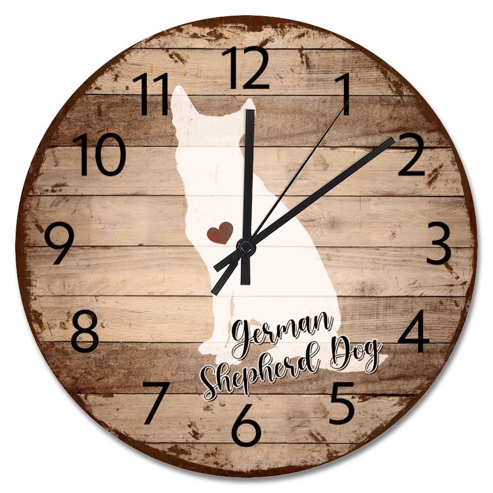 Horloge murale chien en bois 38cm vintage et silencieuse pour salon