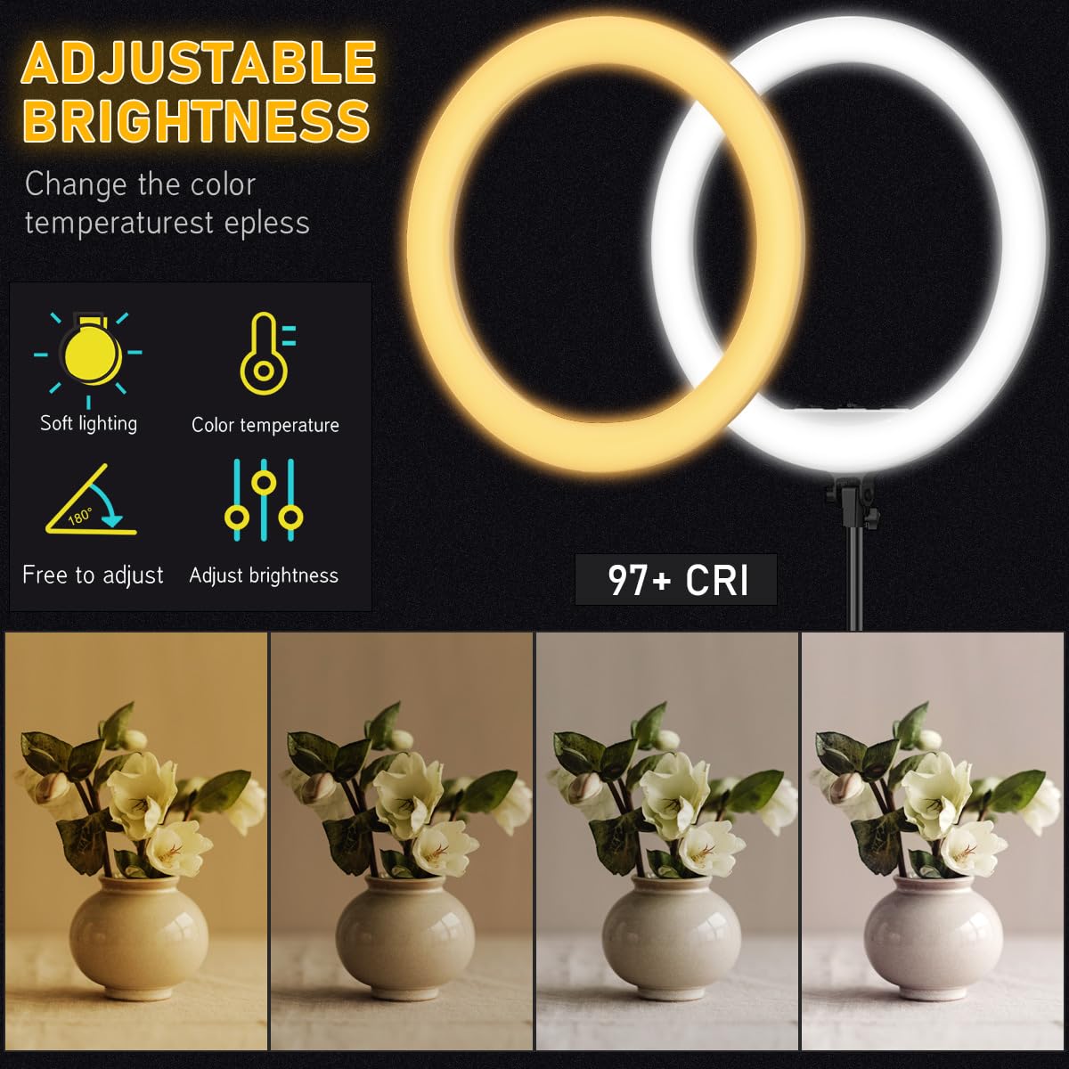 Hagibis 21 inch Ring Light with Stand Outer 55W 5600k Dimmable LED Light, Tripod Stand,and Phone Holder，Remote Controller,Carrying Bag ，CRI 97+ 2540lux, for Streaming Home Office Zoom Call Lighting