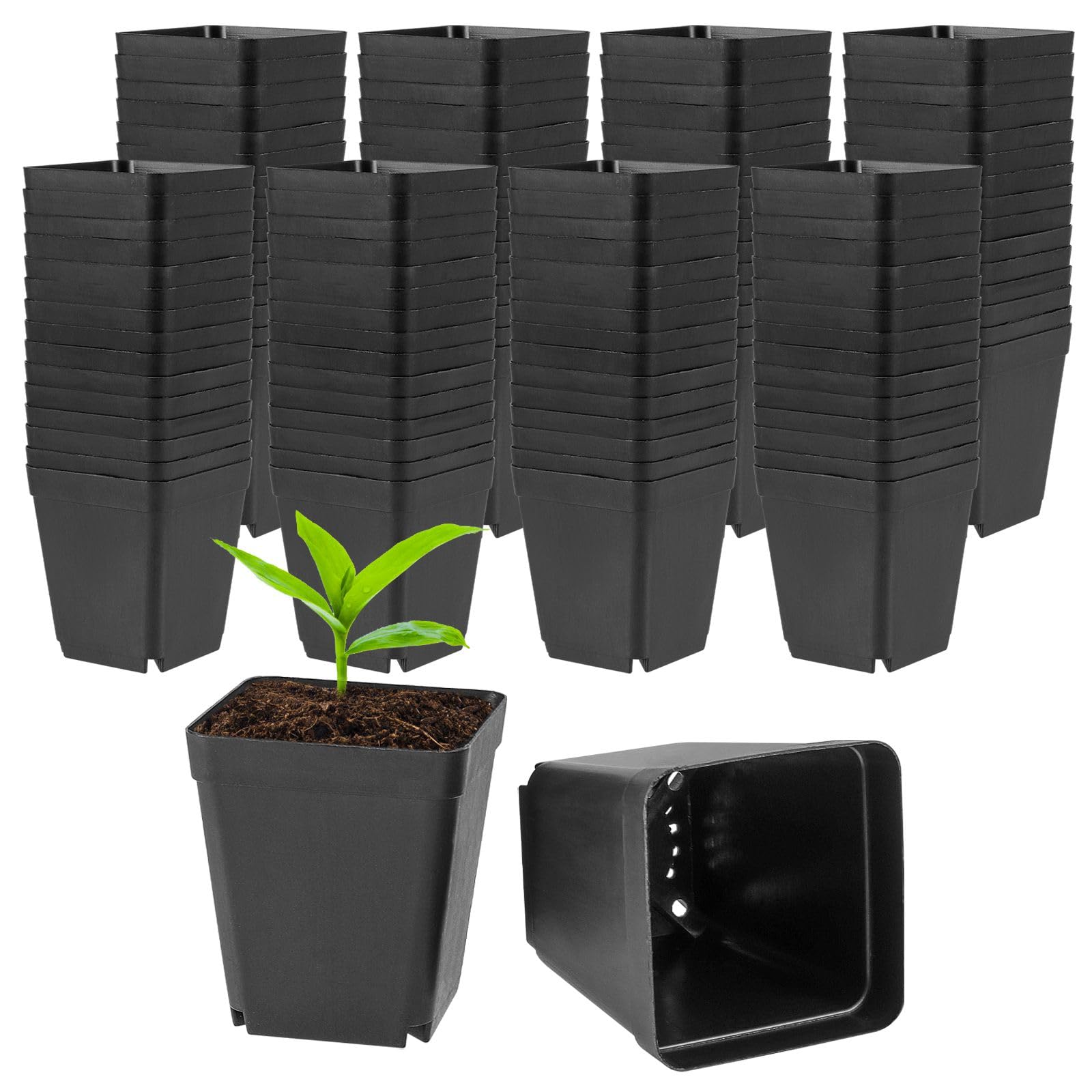 FAATCOI Lot de 120 pots carrés en plastique de 5,1 cm, pour transplantation, serre, pots de fleurs en plastique durable pour semis