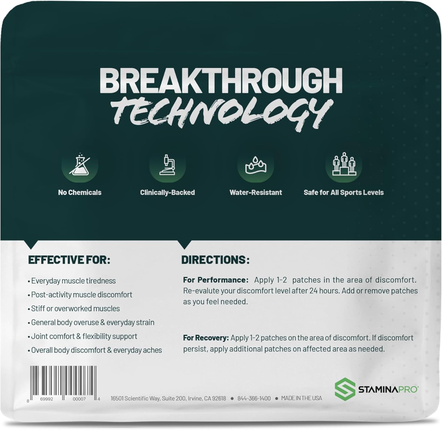 STAMINAPRO Patch - Water-Resistant Athletic Adhesive, Electroceutical Relief - Versatile Active Comfort, Long Lasting - Back, Joints, Knees, Hamstrings - 24 Pack (Large Tan Patches)