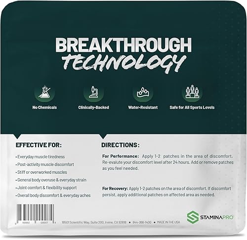 Miniatura 2 de STAMINAPRO Parche adhesivo atlético resistente al agua, alivio electrocéutico, comodidad activa versátil, larga duración, espalda, articulaciones,