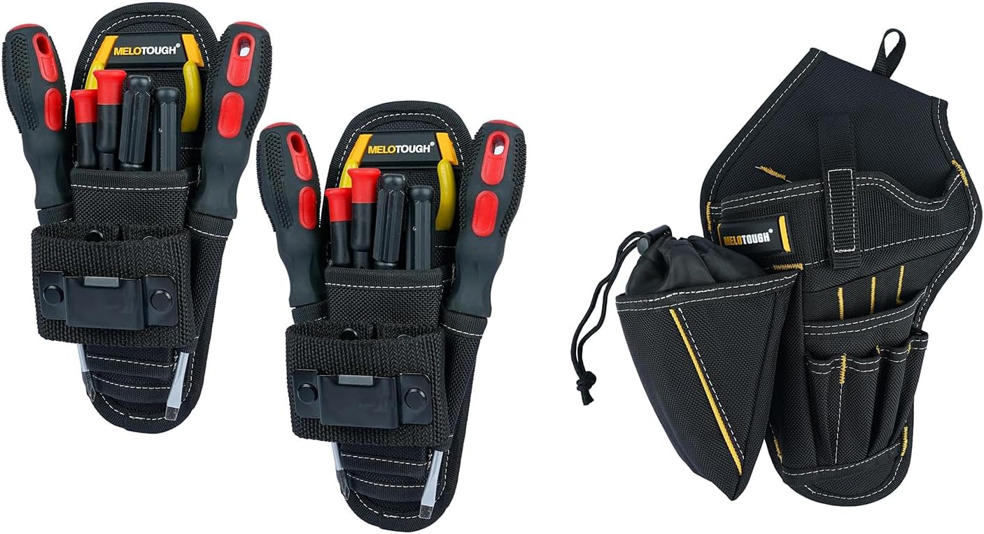 MELOTOUGH Small Tool Pouch with Belt Clip, Left Handed Drill Holster Impact Driver Holster with Bit Pouch, Heavy Duty Impact Holster for Tool Belt