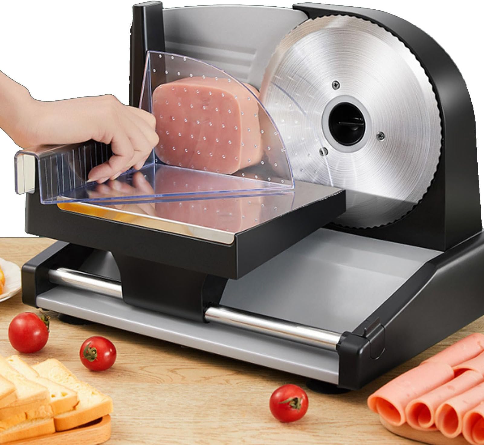 Meat and Food Slicer, 200W Electric Deli Food Slicer with Removable 19mm Blades for Home Use, 1-15mm Adjustable Thickness Slicer Machine for Meat Cheese Bread