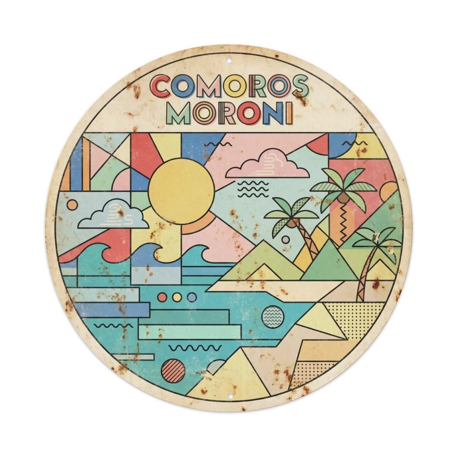 Olyhtr 8X8inch Classic Style Comoros Moroni Tropical Lagoon Colorblock Metal Tin Sign