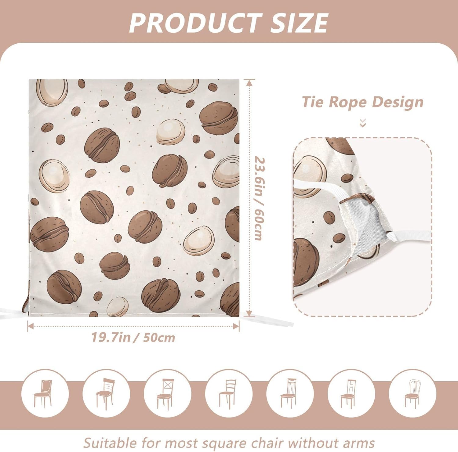 ALAZA Coffee Bean and Deserts Chair Back Cover Set of 6, Washable Reusable Removable Chair Slipcovers Decorative Chair Cover for Home Kitchen Wedding Party