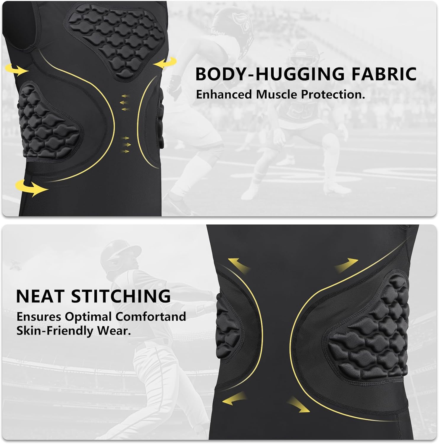Men's Padded Compression Shirt - Football Rib Protector with EVA Foam Padding, Chest & Back Protection for Football, Rugby, Basketball, Baseball Breathable Impact Dispersion